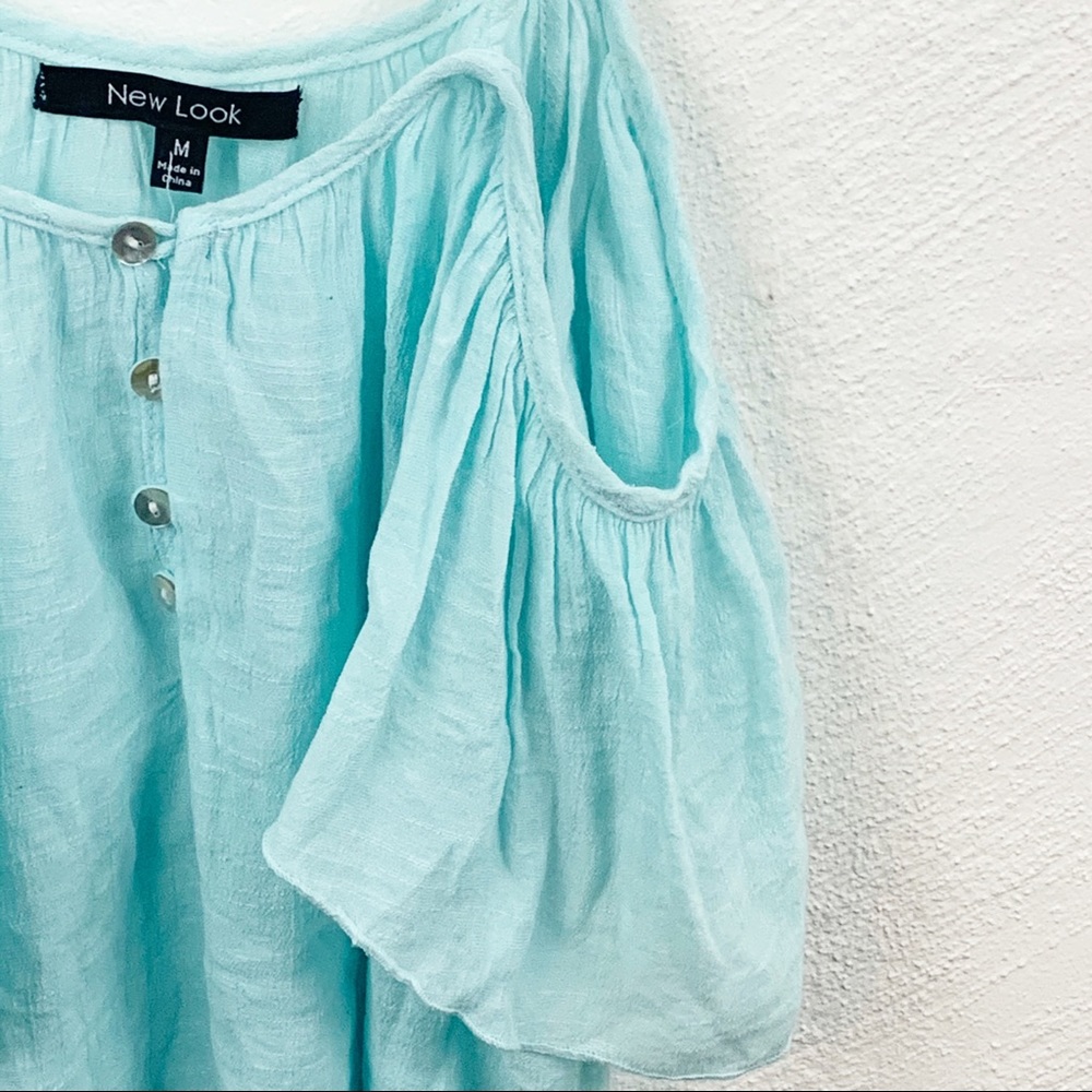 Light Blue Cold Shoulder Top - Picture 2 of 5